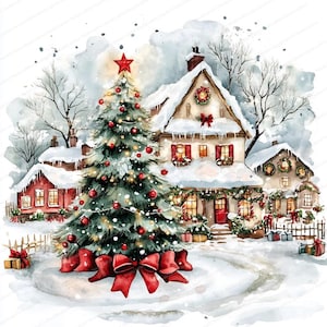 16 Clipart di case di Natale / Case festive / Clipart stampabili / JPG di alta qualità / Download digitale / Biglietti di Natale / Diari spazzatura