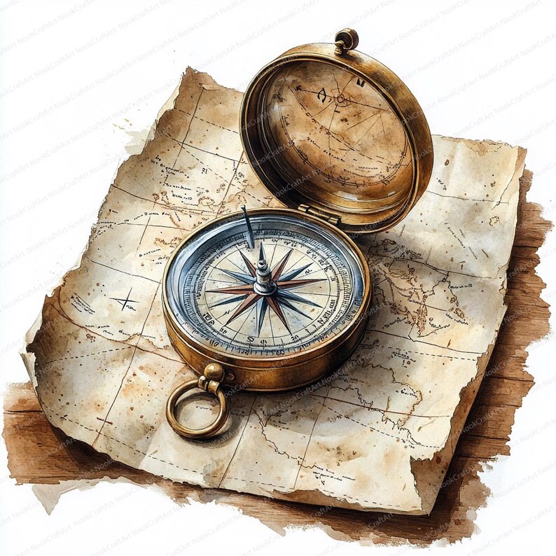 24 Vintage Compass Clipart | Antique Navigation Graphics | Printable ...