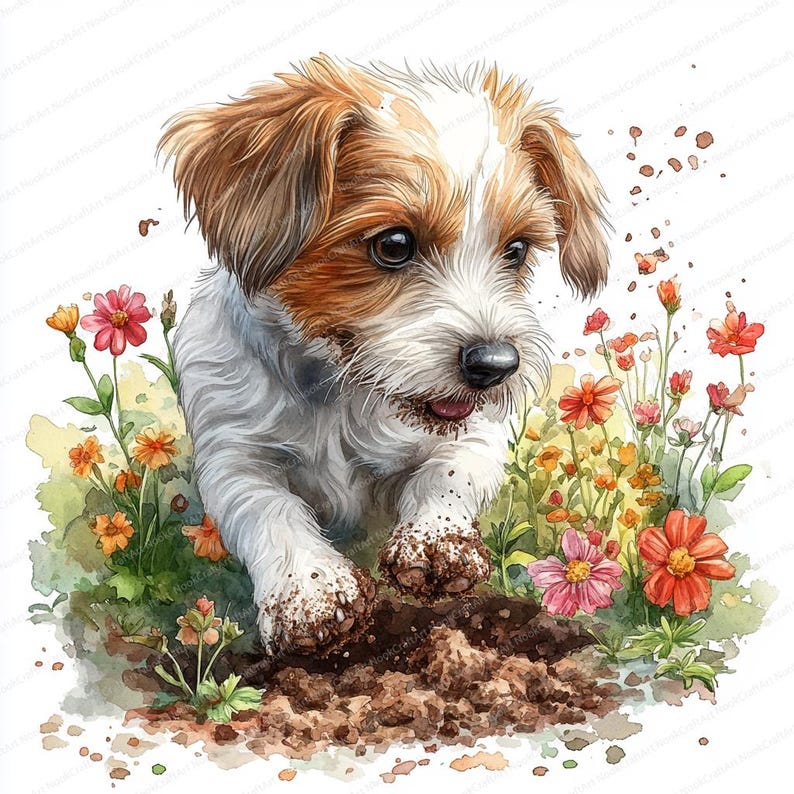 Russell Diggin 22 Jack Russell Digging Clipart | Adorable Dog Garden Illustration ...