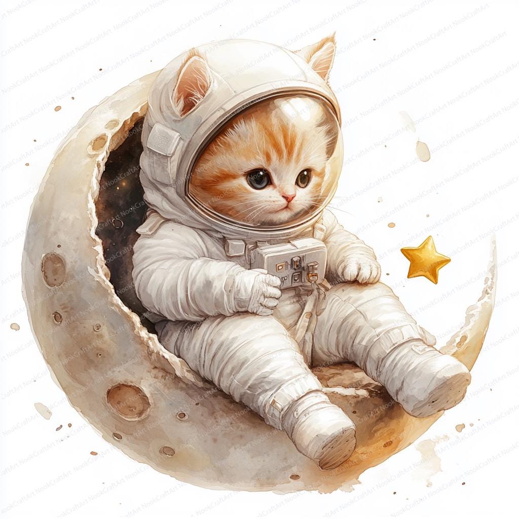 月にいる宇宙飛行士の猫のクリップアート 24 枚 | 宇宙をテーマにした