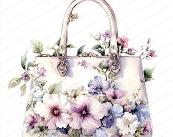 16 Floral Handbag Clipart | Floral Purse | Watercolor Floral Clutch | Printable Watercolor Clipart | Digital Download | Junk Journals