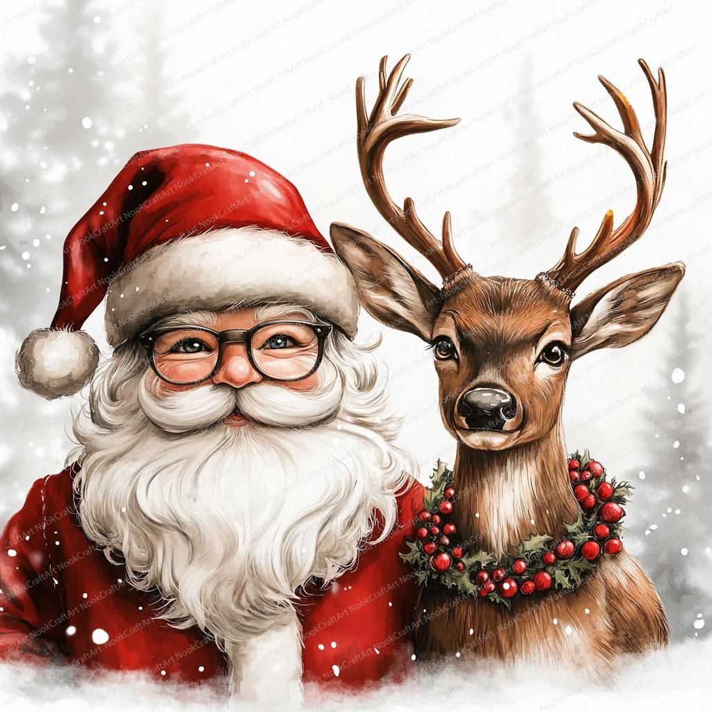 18 サンタとトナカイのクリップアート | かわいいサンタクロースと鹿