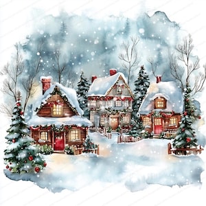 20 bundle di clipart di case di Natale / clipart di acquerelli / JPG di alta qualità / download digitale / artigianato di carta / diario di spazzatura