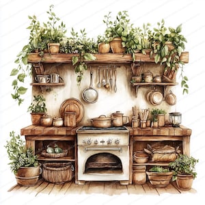 18 Whimsical Fairy Kitchen Clipart | Enchanted Fairy House Watercolor ...