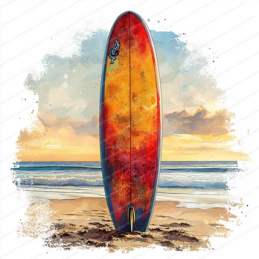 サーフィン 水彩画 アート27✖️24アクリル作品