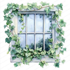 21 Clipart di finestre con edera / Design floreale per decorazioni / Clipart di acquerelli stampabili / JPG di alta qualità / Lavoretti di carta / Diario di scarto