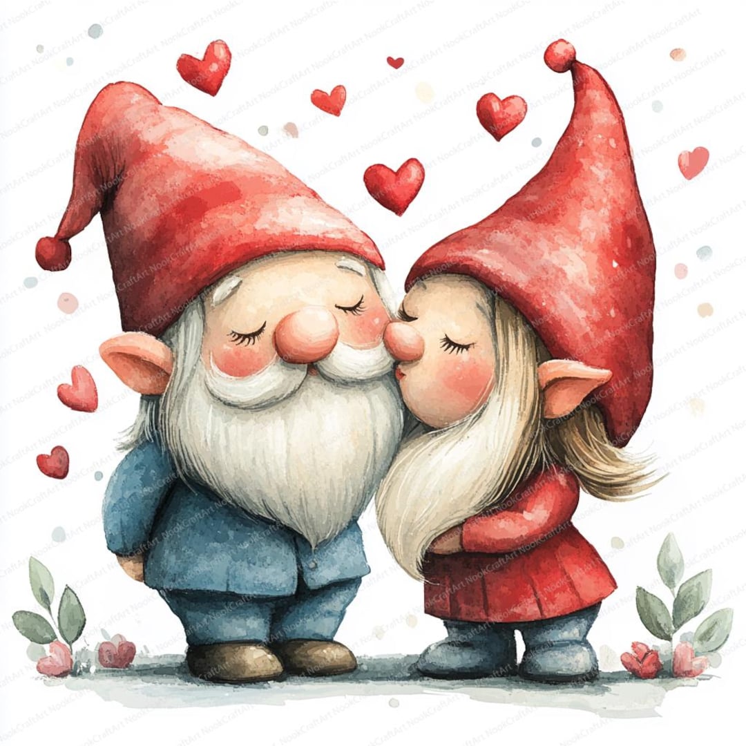 15 Valentine's Day Gnome Couple Clipart Set | Printable Watercolor ...