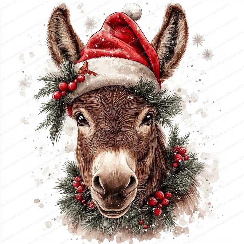 16 Christmas Donkey Clipart | Vintage Donkey | Watercolor Clipart ...