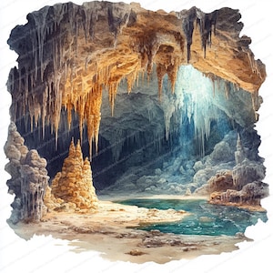 18 Cave Stalactites Clipart | Illuminated Underground Artwork Collection | Printable Watercolor clipart | High Quality JPGs | Junk journal