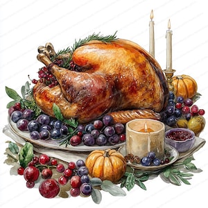20 Clipart del tacchino del Ringraziamento / Illustrazioni del tavolo delle feste / Clipart acquerello stampabile / JPG di alta qualità / Diario spazzatura