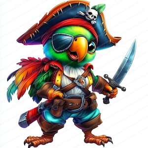 16 Adorable Pirate Parrot Clipart | Pirate Parrot Clipart | Printable Watercolor clipart | High Quality JPGs | Paper craft | junk journal