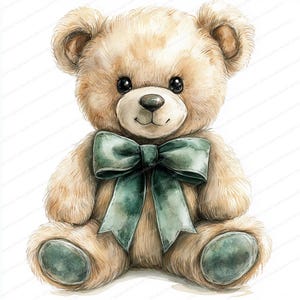 20 Ursinho de Pelúcia Clipart com Laço | Ilustração de Brinquedo de Pelúcia Fofo | Clipart de Aquarela para Imprimir | JPGs de Alta Qualidade | Artesanato em Papel | Diário de Lixo