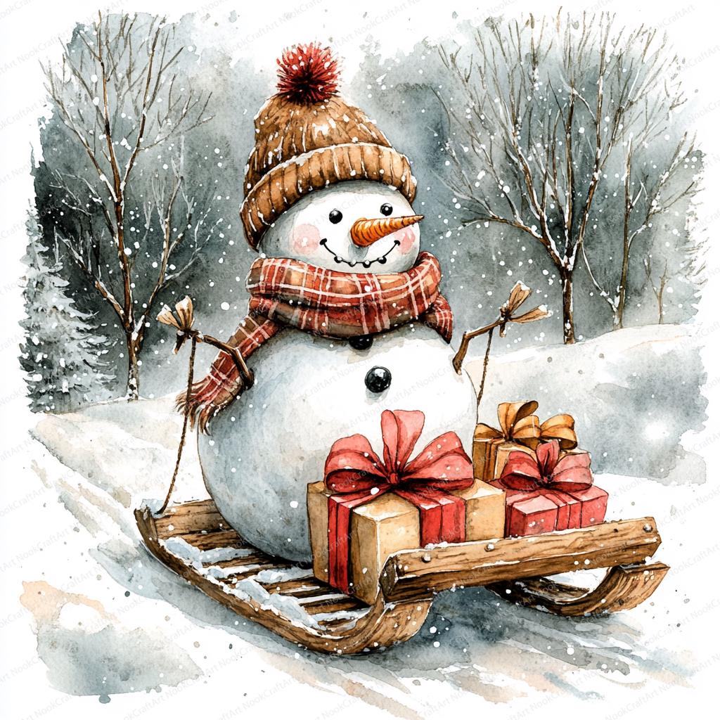 雪だるまそりクリップアート19点（ギフト付き）｜冬のホリデーイラスト