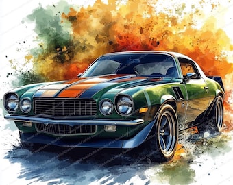 Paquete de 16 imágenes prediseñadas de automóviles / Autos retro / Imágenes prediseñadas de acuarela imprimibles / JPG de alta calidad / Descarga digital / Manualidades de papel / Diario basura