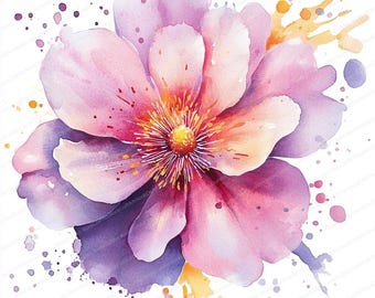 14 imágenes prediseñadas de flores abstractas / Flores de acuarela / JPG de alta calidad / Descarga digital / Manualidades de papel / Diario basura