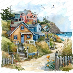 12 Clipart di cottage sul mare / Cottage costieri / Clipart acquerello stampabile / JPG di alta qualità / Download digitale / Carta artigianale, diari
