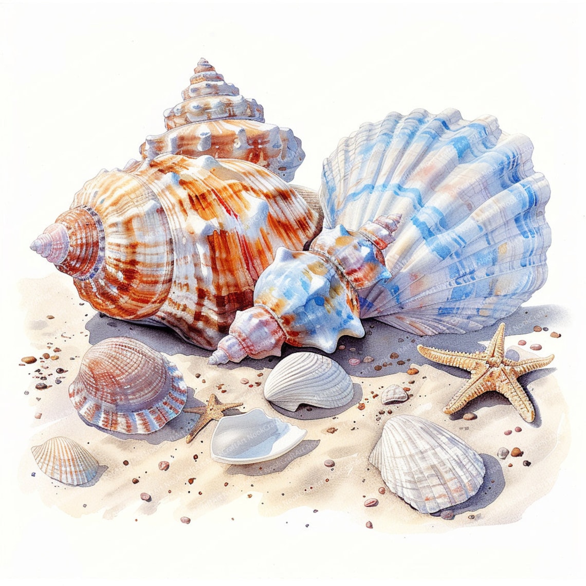 Shell Realistic Printable 15 Sea Shells Clipart | Seashell Clipart | Printable Watercolor Clipart ...
