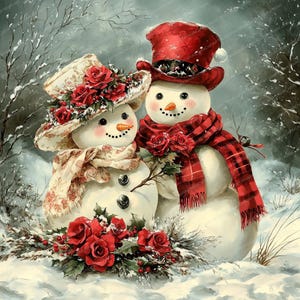16 bonhommes de neige vintage dans un paysage hivernal Clipart | Clipart aquarelle imprimable | JPG de haute qualité | Téléchargement numérique | Créations en papier | Revue