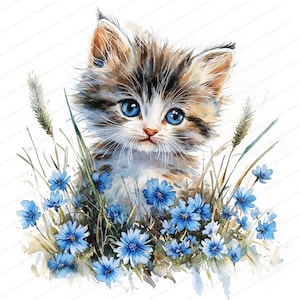 18 Kätzchen in Blumen Clipart | Blumen Katzen Illustrationen | Druckbare Aquarell Clipart | Hochwertige JPGs | Papiermodelle | Junk Journal