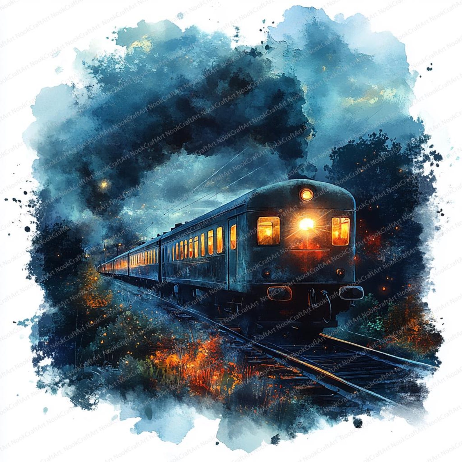 24 Night Train Clipart Set | Dreamy Nocturnal Illustrations | Printable ...