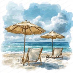 14 imágenes prediseñadas de acuarela con vistas al mar / Imágenes prediseñadas de acuarela imprimibles / JPG de alta calidad / Descarga digital / Manualidades de papel / Diario basura
