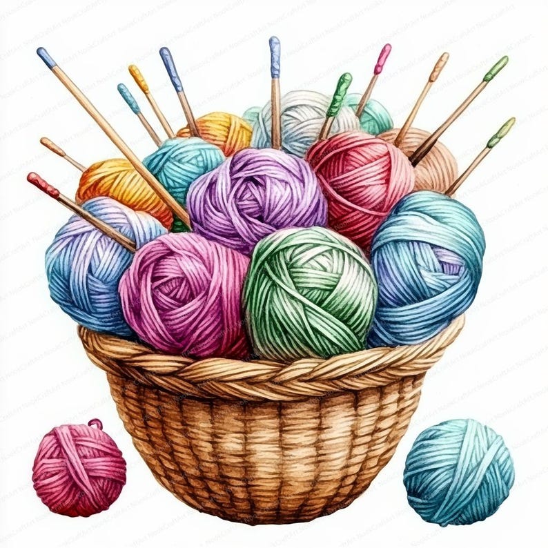 18 Knitting Crochet W Yarn Clipart | Printable Watercolor Clipart ...