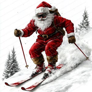 16 clipart de Papai Noel esquiando | Designs festivos de inverno | Clipart em aquarela para impressão | JPGs de alta qualidade | Download digital | Artesanato em papel