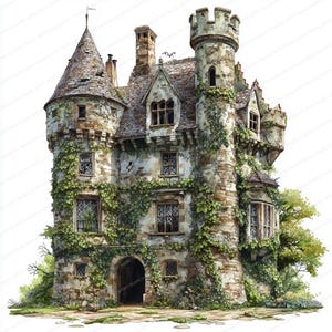 21 imágenes prediseñadas de hiedra de castillo abandonado / Arte digital de ruinas místicas / Imágenes prediseñadas de acuarela imprimibles / JPG de alta calidad / Manualidades de papel / Diario basura