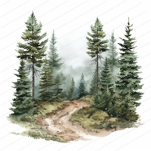 12 Forest Trail Clipart | Forest Landscape | Printable Watercolor clipart | High Quality JPGs | Digital download | Paper craft | journals