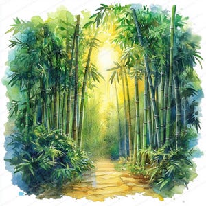 21 imágenes prediseñadas de la luz del sol en el bosque de bambú / Colección de arte Nature's Serenity / Imágenes prediseñadas de acuarela imprimibles / JPG de alta calidad / Manualidades de papel
