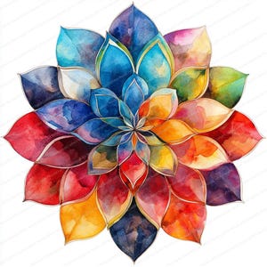 Set di clipart mandala arcobaleno astratto / 20 JPG di alta qualità / Download digitale / Uso commerciale / Arte acquerello stampabile / Forniture artigianali