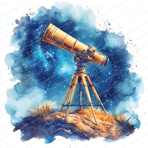 21 Telescope Clipart Set | Astronomy Graphics Collection | Printable Watercolor clipart | High Quality JPGs | Paper craft | Junk journal