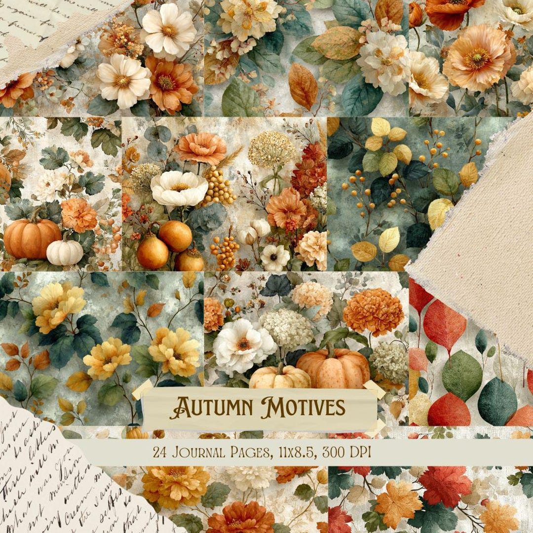 Autumn Motives Junk Journal Kit | Vintage Fall Leaf Collage Sheets ...