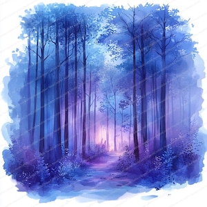 21 gloeiende bosbomen clipart | Betoverd nachtelijk bos | Afdrukbare aquarel clipart | Hoge kwaliteit JPG's | Papierkunst | dagboek