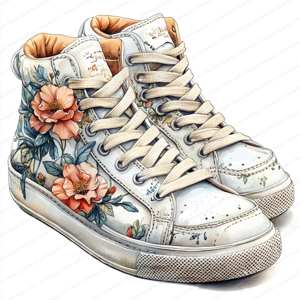 24 Floral Sneakers Clipart | Unique Shoe Design Illustrations ...