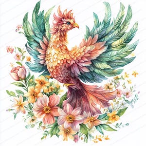20 Clipart phénix floral | Ailes de fleurs printanières | Clipart aquarelle imprimable | JPG de haute qualité | Créations artisanales en papier | Journal indésirable