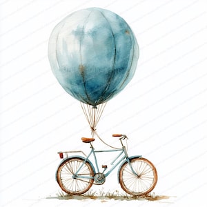 21 Fahrrad Ballon Clipart | Skurriles Fahrrad mit Ballon-Design | Druckbare Aquarell Clipart | Hochwertige JPGs | Papierhandwerk