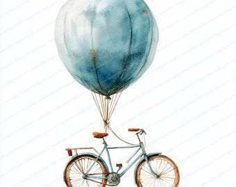 21 Bicycle Balloon Clipart | Whimsical Bicycle with Balloon Design | Printable Watercolor clipart | High Quality JPGs | Paper craft