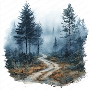 20 imágenes prediseñadas de naturaleza cubierta de niebla / encantadores paisajes brumosos / imágenes prediseñadas de acuarela imprimibles / archivos JPG de alta calidad / manualidades de papel / diario basura
