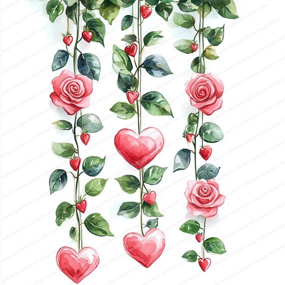 18 Heart and Rose Garland Clipart | Romantic Decorative Elements