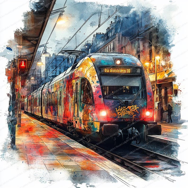 20 Graffiti Train Clipart | Urban Station Art | Printable Watercolor ...