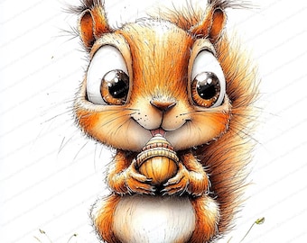 15 Funny Quirky Squirrel Clipart | Surprised Squirrel Designs | Printable Watercolor | High-Quality JPGs | Papercraft & Junk Journal