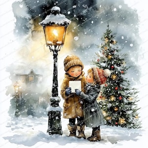 16 imágenes prediseñadas de la noche de Navidad en acuarela / imágenes prediseñadas de vacaciones / imágenes prediseñadas de invierno / imágenes prediseñadas de acuarela imprimibles / archivos JPG de alta calidad / manualidades de papel