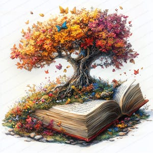23 Clipart de livre qui poussent | Illustration de la bibliothèque enchantée | Clipart aquarelle imprimable | JPG de haute qualité | Créations en papier