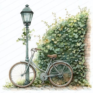 21 clipart fietslantaarnpaal | Stedelijke straatkunstafdruk | Afdrukbare aquarel clipart | Hoge kwaliteit JPG's | Papierkunst | Junkjournaal