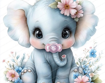 14 Elephant Clipart | Newborn Nursery Sublimation | Printable Watercolor clipart | High Quality JPGs | Digital download | Paper craft