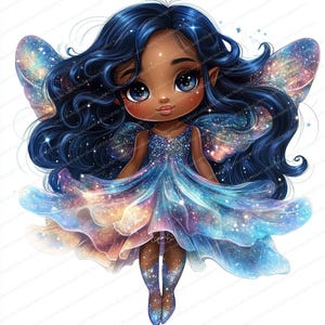 20 Black Fairy Girl Clipart Bundle | Black Fairy Cliparts | Printable Watercolor clipart | High Quality JPGs | Paper craft | junk journal