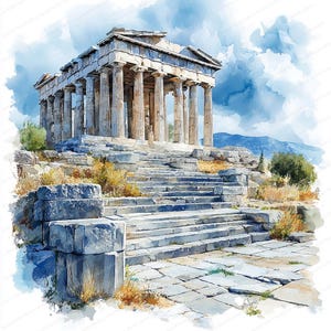 20 cliparts de temple grec antique | Illustration d'architecture mythique| Clipart aquarelle imprimable | JPG de haute qualité | Journal indésirable