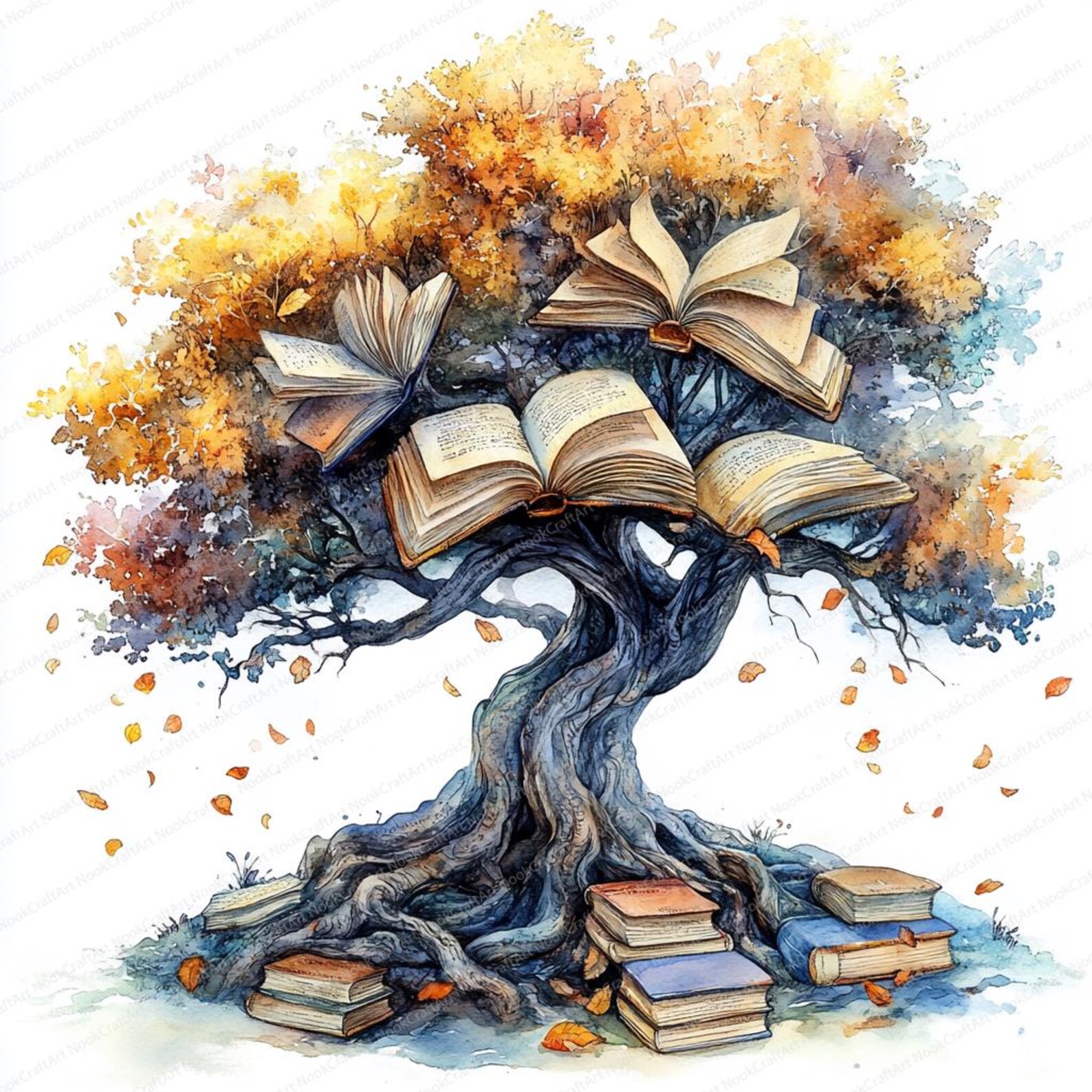21 Book Tree Clipart | Whimsical Reading Graphics | Printable ...