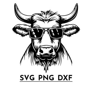 眼鏡をかけた牛 | 牛の SVG | 動物の SVG | デジタル ダウンロード | ベクター デザイン | カットファイル